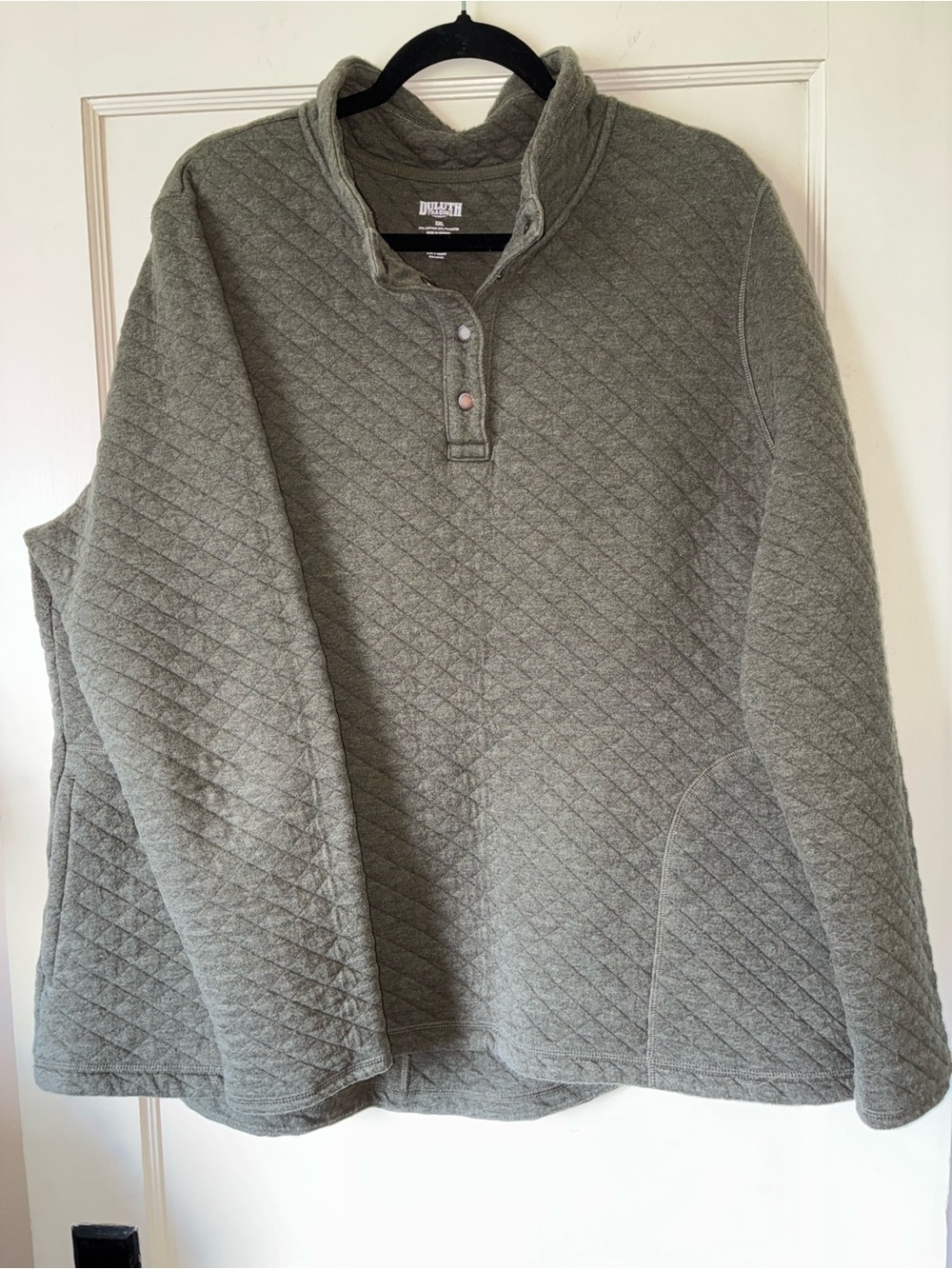 Duluth Trading Quilted Pullover Sweatshirt XXL Green Snap Neck Cozy Top